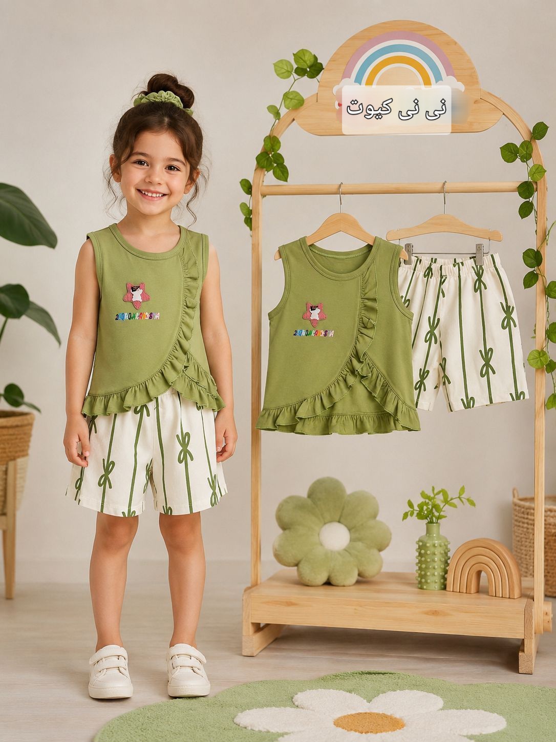 تاب شلوارک بچگانه دخترانه دورس پنبه چیندار طرح برجسته